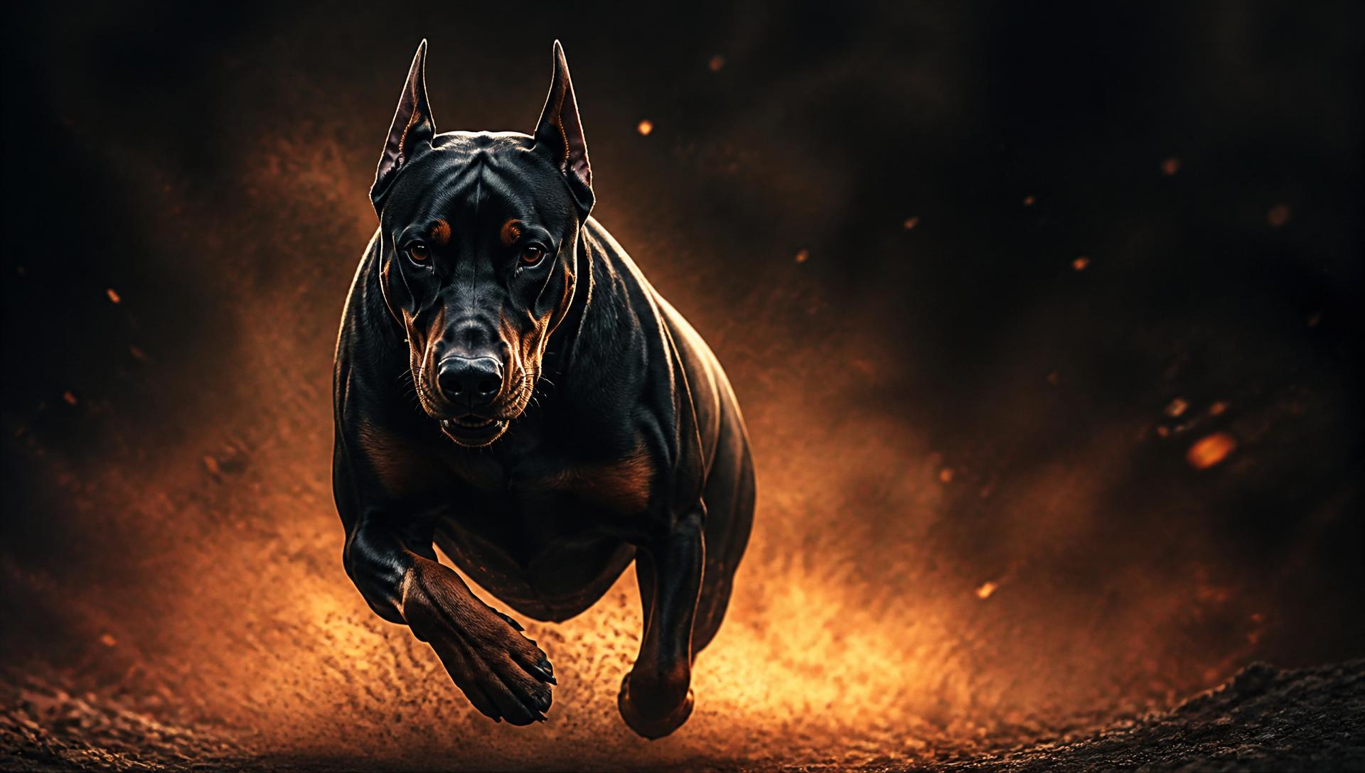 Powerful Doberman in action