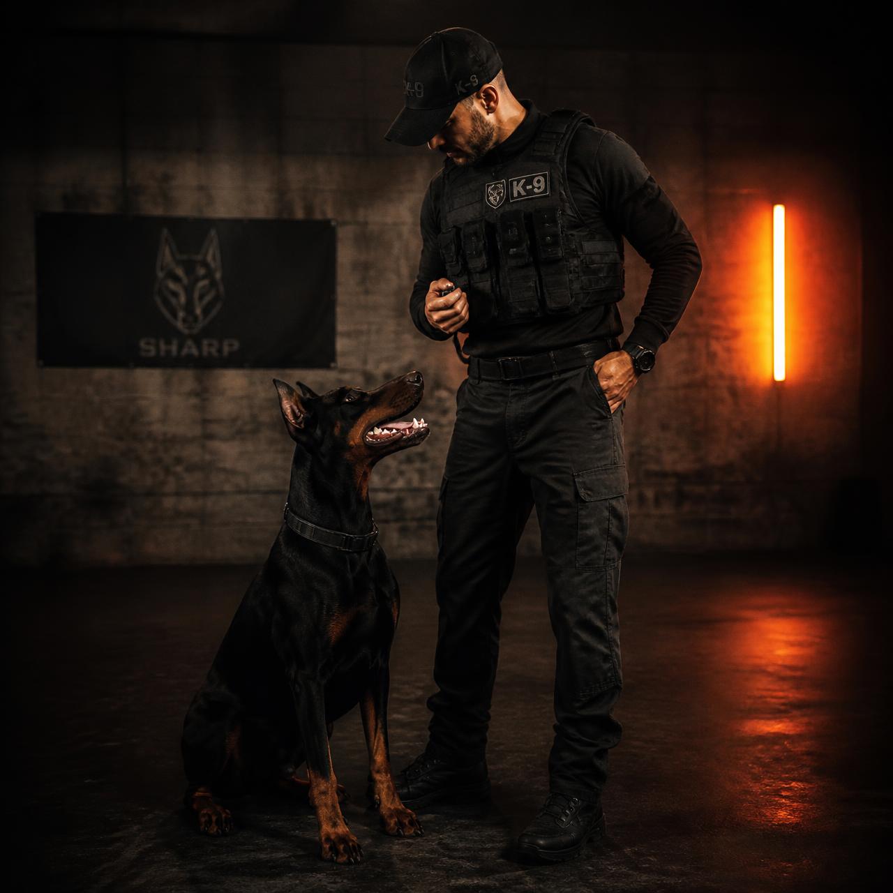 Certified K9 trainer working with Doberman
